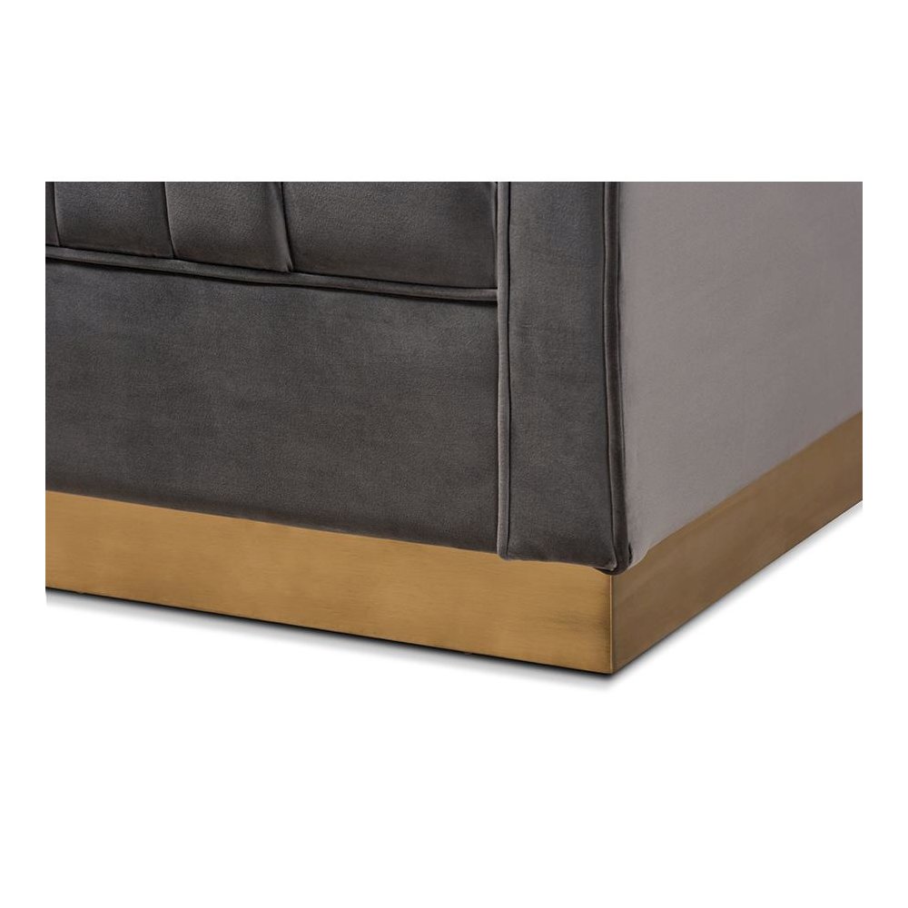Luxe Grey Velvet Fabric Upholstered Brushed Gold Finished Armchair. Picture 6