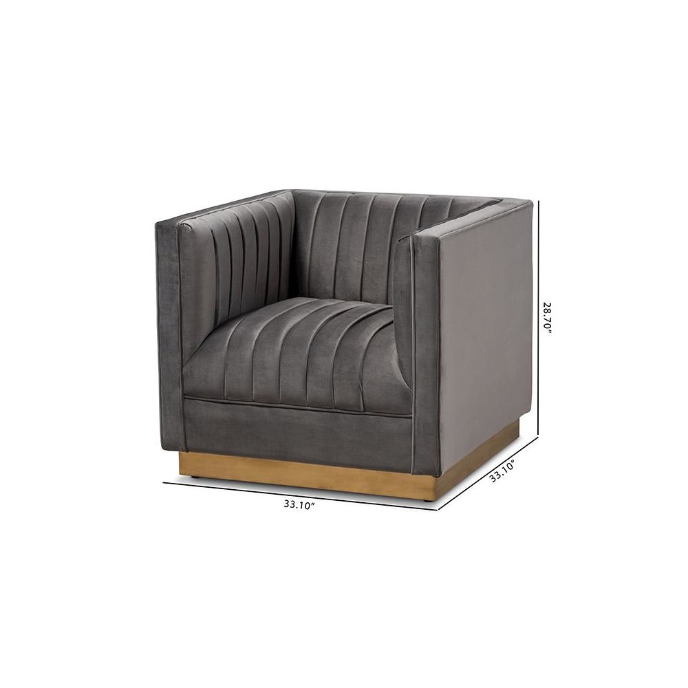 Luxe Grey Velvet Fabric Upholstered Brushed Gold Finished Armchair. Picture 9