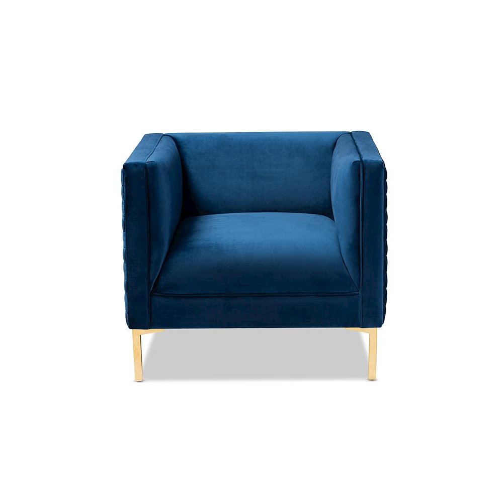 Luxe Navy Blue Velvet Fabric Upholstered Gold Finished Armchair. Picture 2
