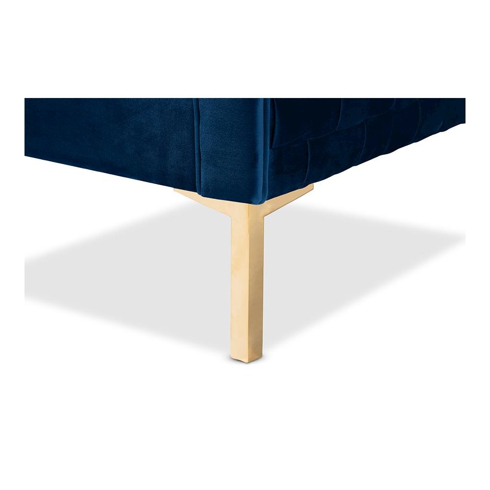 Luxe Navy Blue Velvet Fabric Upholstered Gold Finished Armchair. Picture 6
