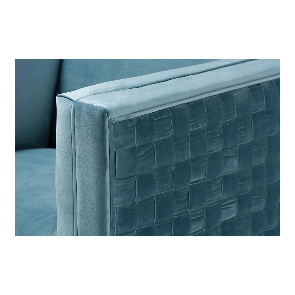 Luxe Light Blue Velvet Fabric Upholstered Gold Finished Armchair. Picture 5