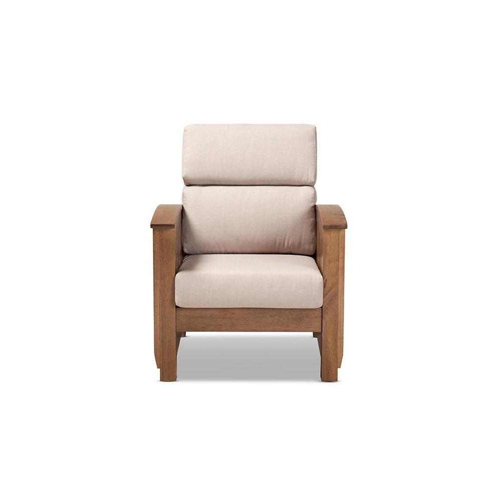 Taupe Fabric Upholstered Walnut Brown Finished Wood 1-Seater Lounge Chair. Picture 2