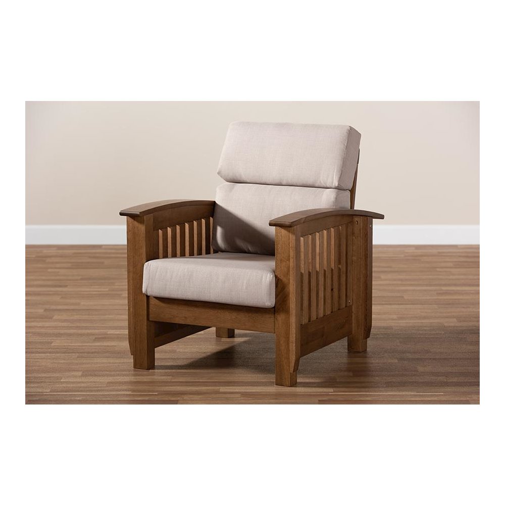 Taupe Fabric Upholstered Walnut Brown Finished Wood 1-Seater Lounge Chair. Picture 8
