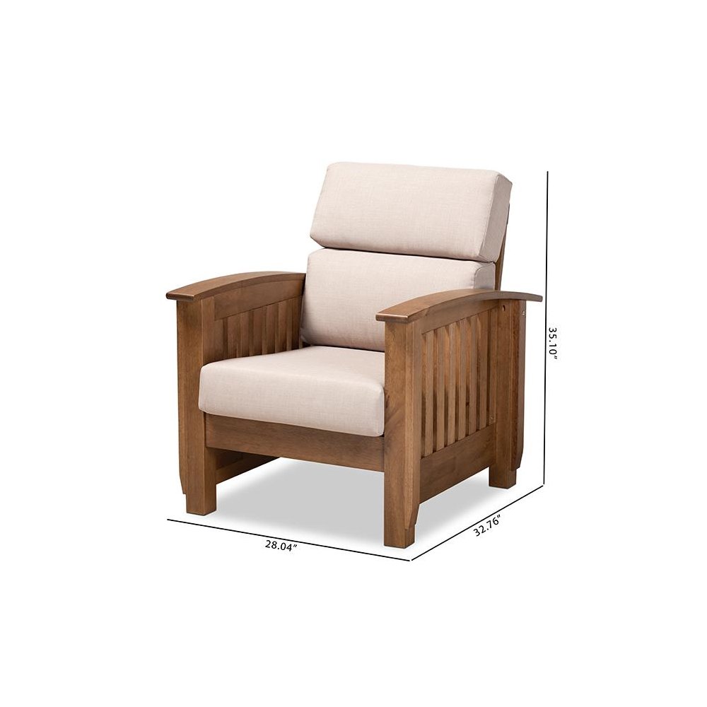 Taupe Fabric Upholstered Walnut Brown Finished Wood 1-Seater Lounge Chair. Picture 9
