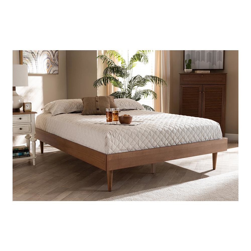 Rina Mid-Century Modern Ash Wanut Finished Full Size Wood Bed Frame. Picture 5