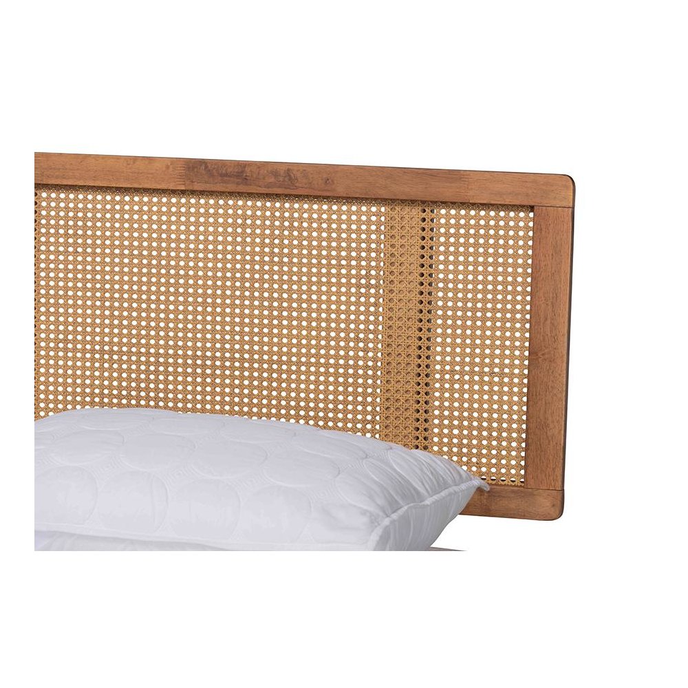 Walnut Brown Finished Wood and Rattan Full Size 5-Piece Bedroom Set. Picture 9