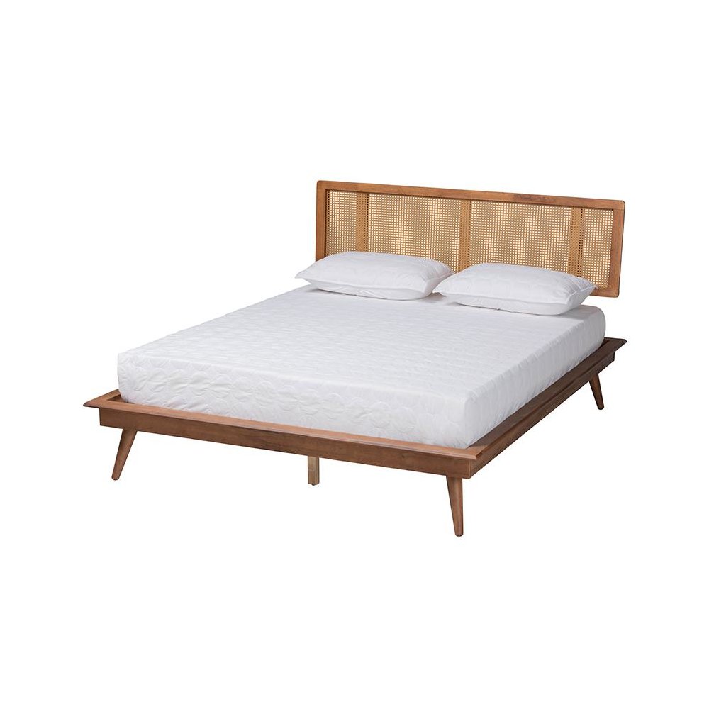 Walnut Brown Finished Wood and Rattan Full Size 3-Piece Bedroom Set. Picture 3