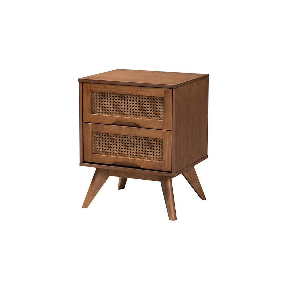 Walnut Brown Finished Wood and Rattan Full Size 3-Piece Bedroom Set. Picture 4