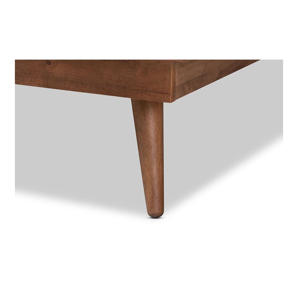 Walnut Brown Finished Wood and Synthetic Rattan Full Size Platform Bed. Picture 5