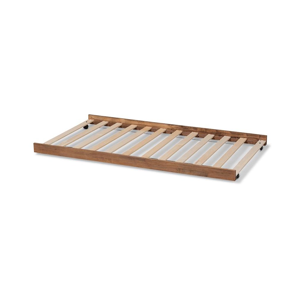 Veles Modern and Contemporary Ash Walnut Finished Twin Size Trundle Bed. Picture 3