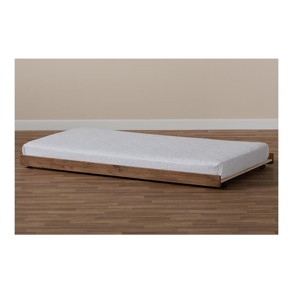 Veles Modern and Contemporary Ash Walnut Finished Twin Size Trundle Bed. Picture 5