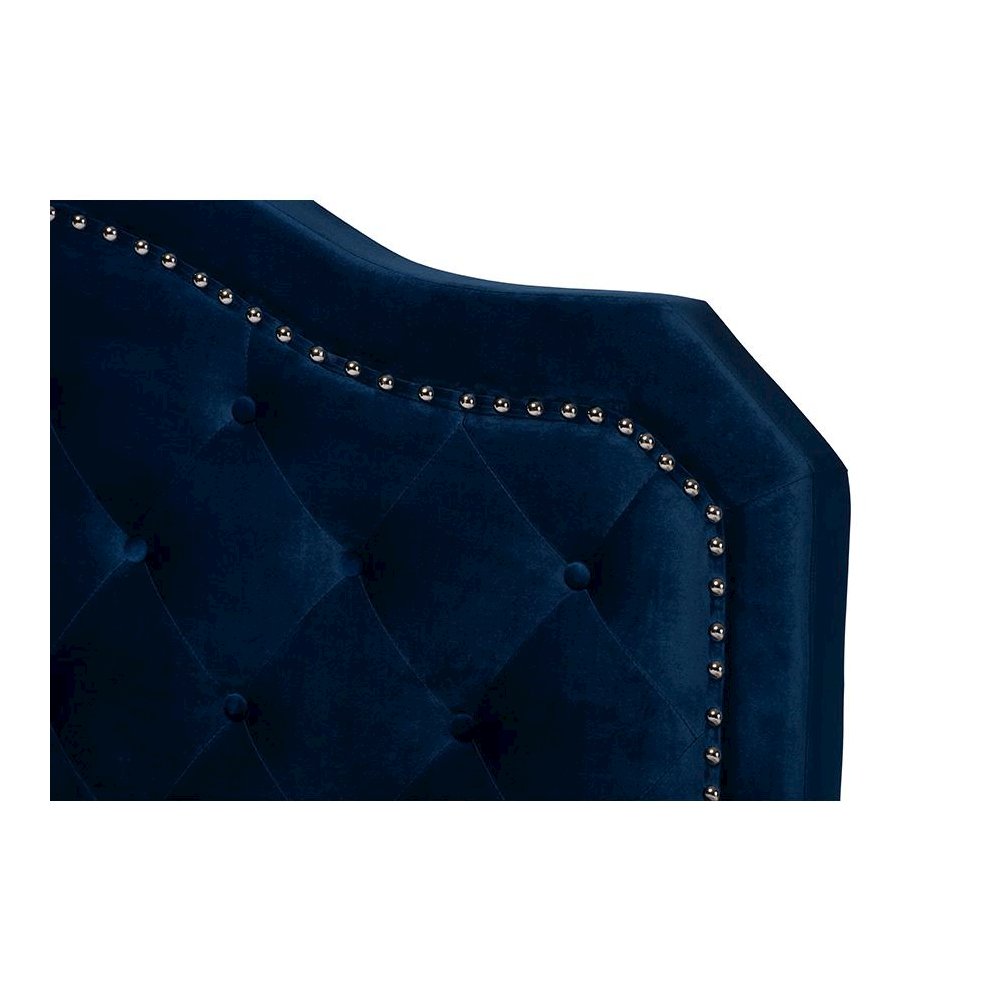 Navy Blue Velvet Fabric Upholstered Queen Size Button Tufted Bed. Picture 4