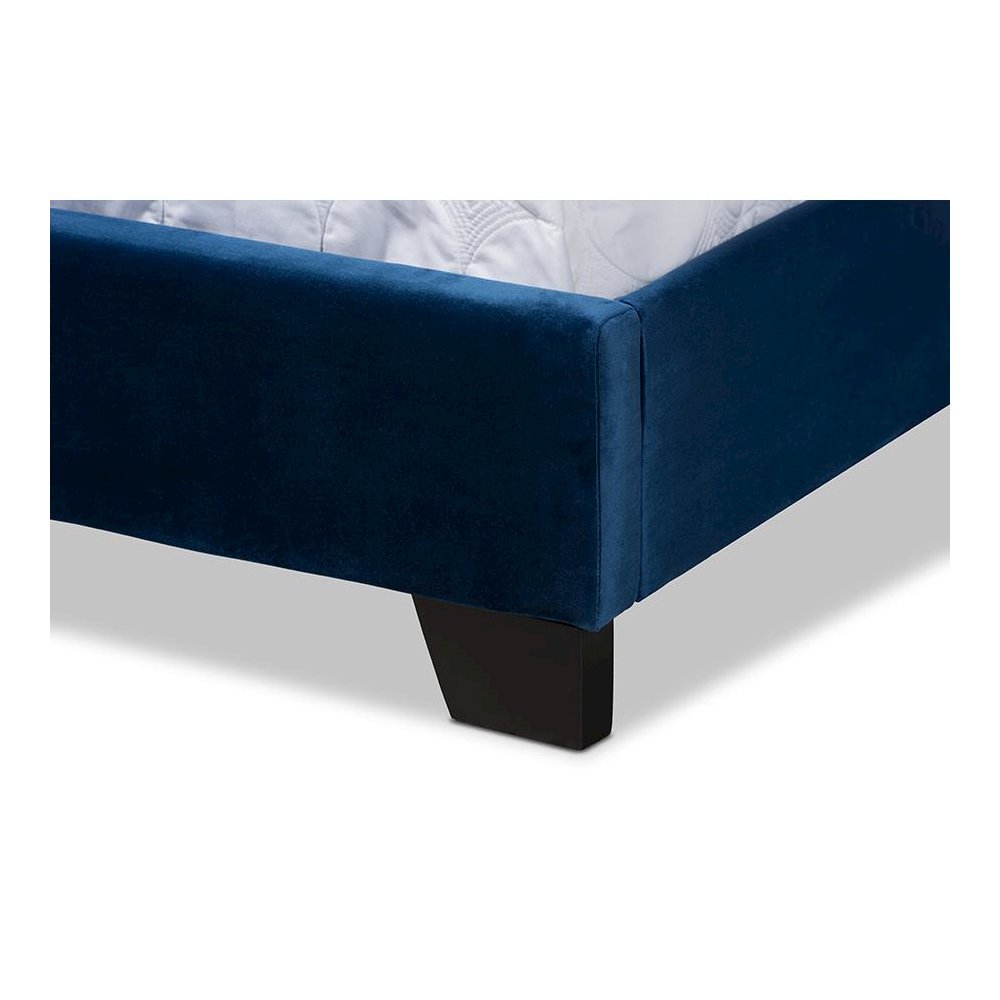 Navy Blue Velvet Fabric Upholstered Queen Size Button Tufted Bed. Picture 5