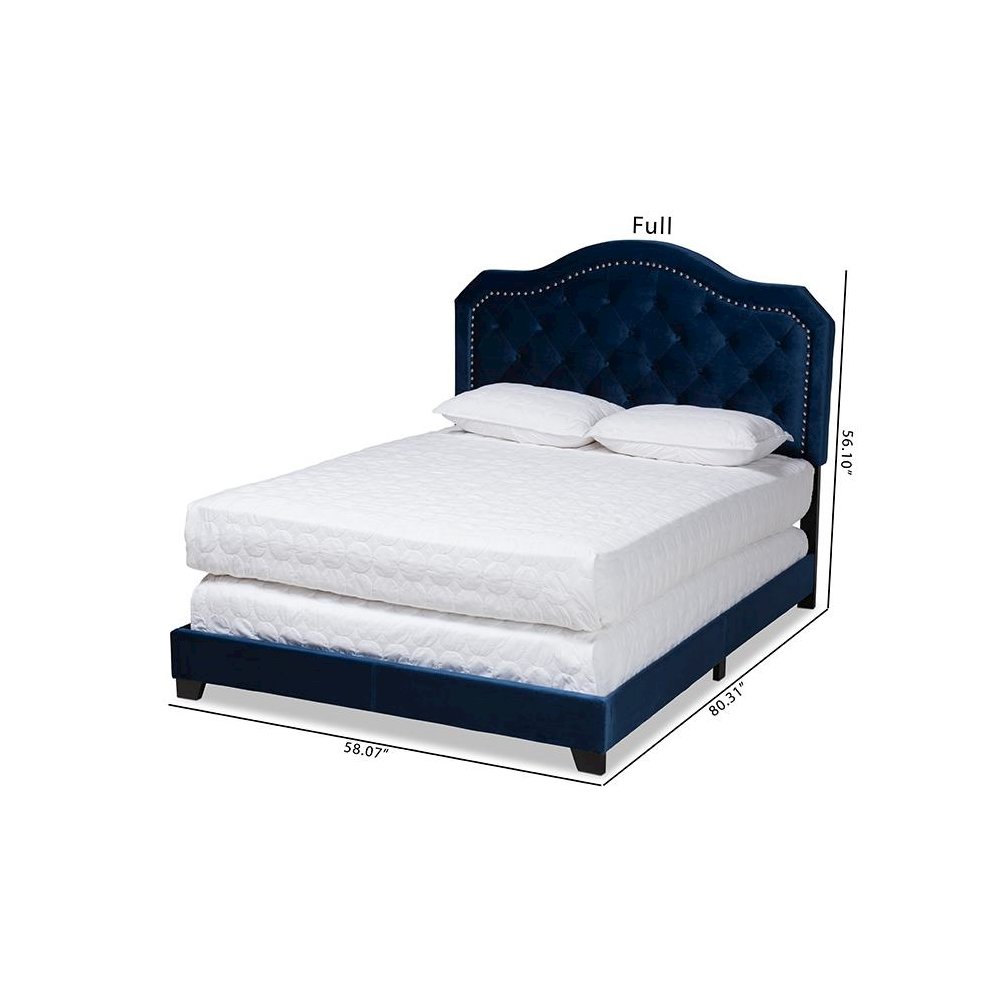 Navy Blue Velvet Fabric Upholstered Queen Size Button Tufted Bed. Picture 8