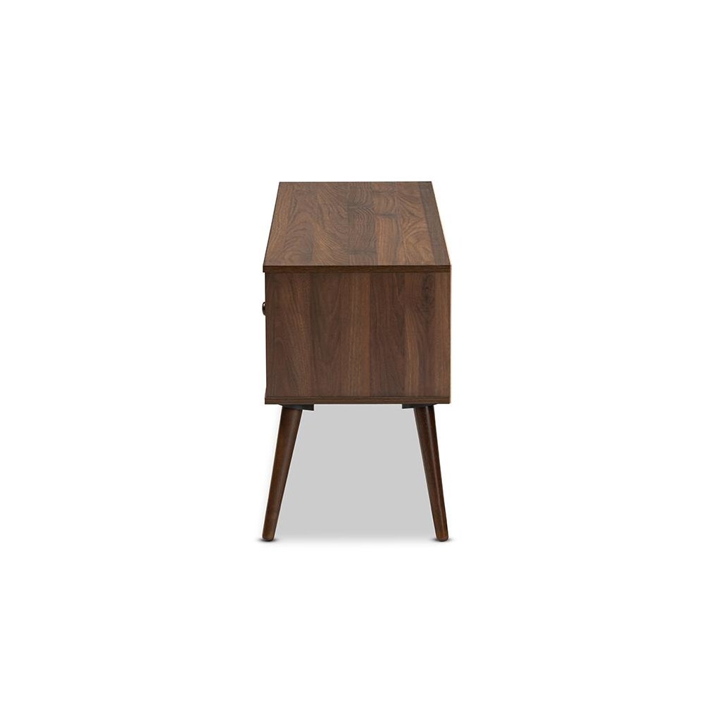 Alard Mid-Century Modern Walnut Brown Finished 2-Door Wood TV Stand. Picture 4