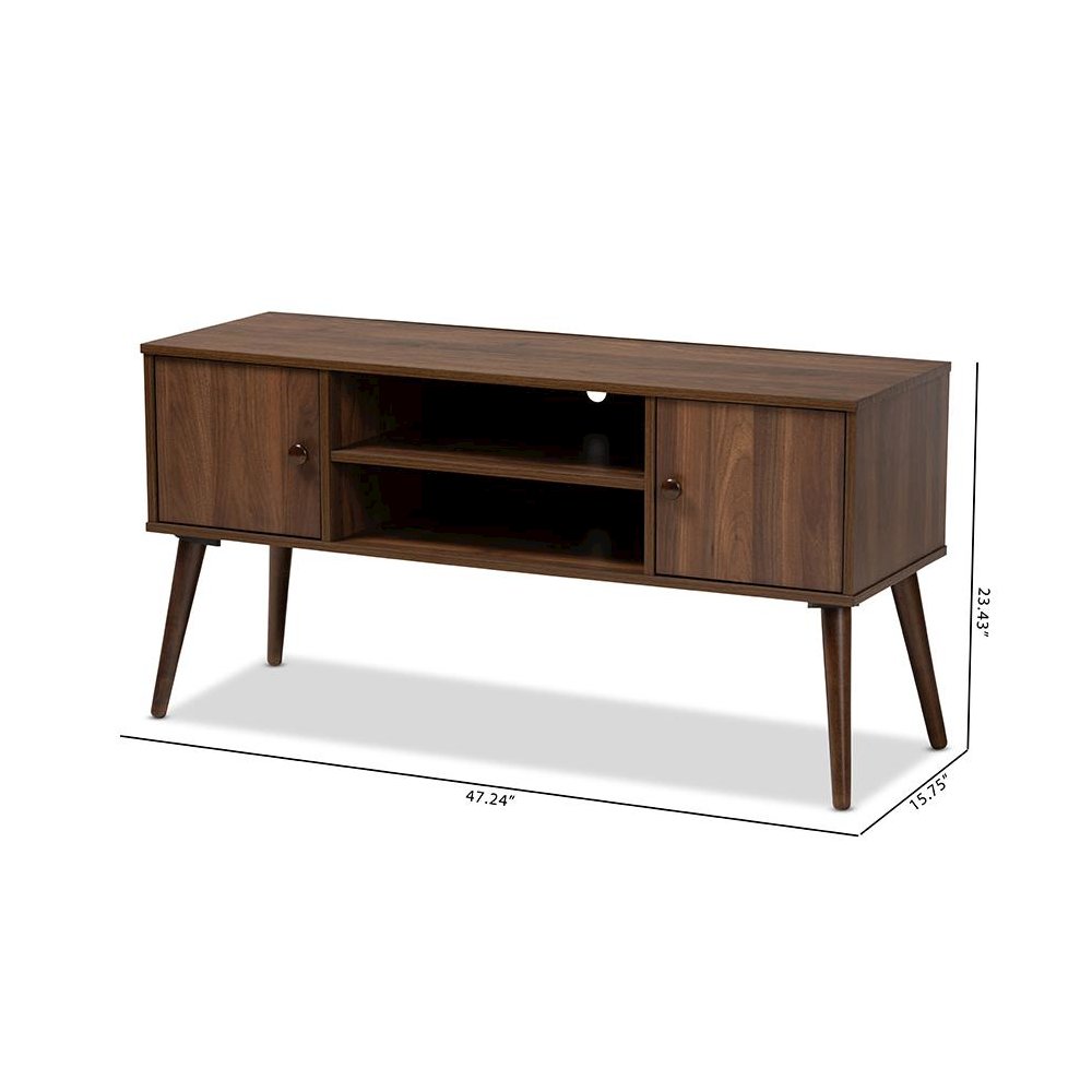 Alard Mid-Century Modern Walnut Brown Finished 2-Door Wood TV Stand. Picture 9