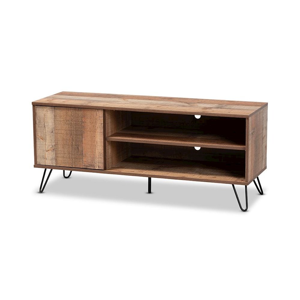Iver Modern and Contemporary Rustic Oak Finished 1-Door Wood TV Stand. Picture 1