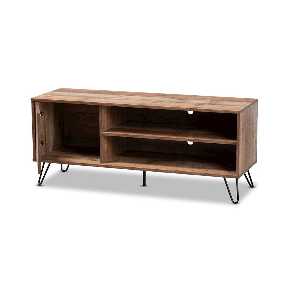 Iver Modern and Contemporary Rustic Oak Finished 1-Door Wood TV Stand. Picture 2