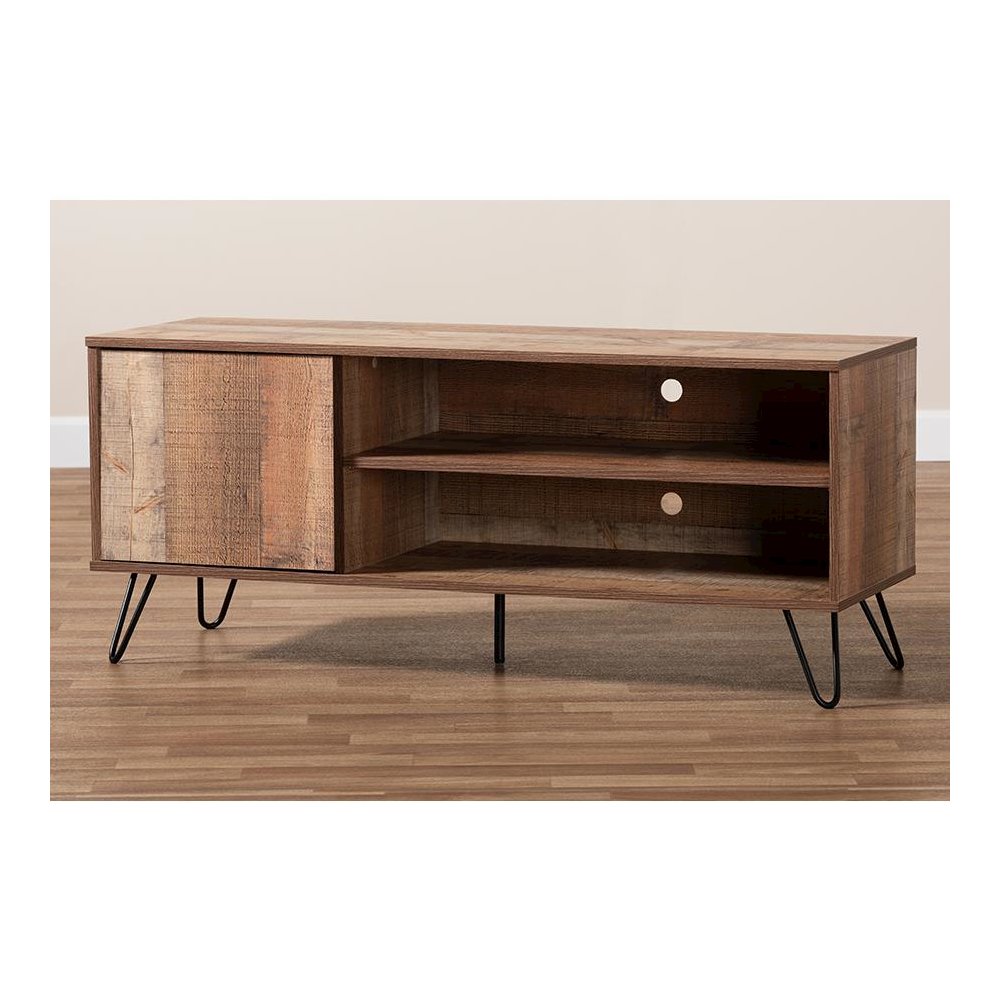 Iver Modern and Contemporary Rustic Oak Finished 1-Door Wood TV Stand. Picture 7