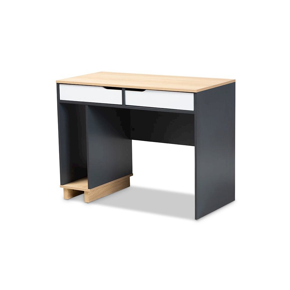 Baxton Studio Reed Mid-Century Modern 2-Drawer Multicolor Wood Computer Desk. Picture 1