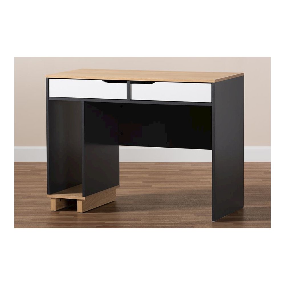 Baxton Studio Reed Mid-Century Modern 2-Drawer Multicolor Wood Computer Desk. Picture 7