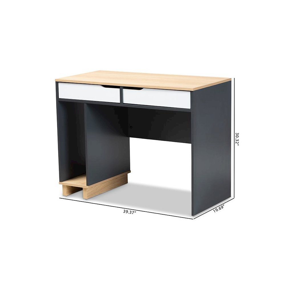 Baxton Studio Reed Mid-Century Modern 2-Drawer Multicolor Wood Computer Desk. Picture 8