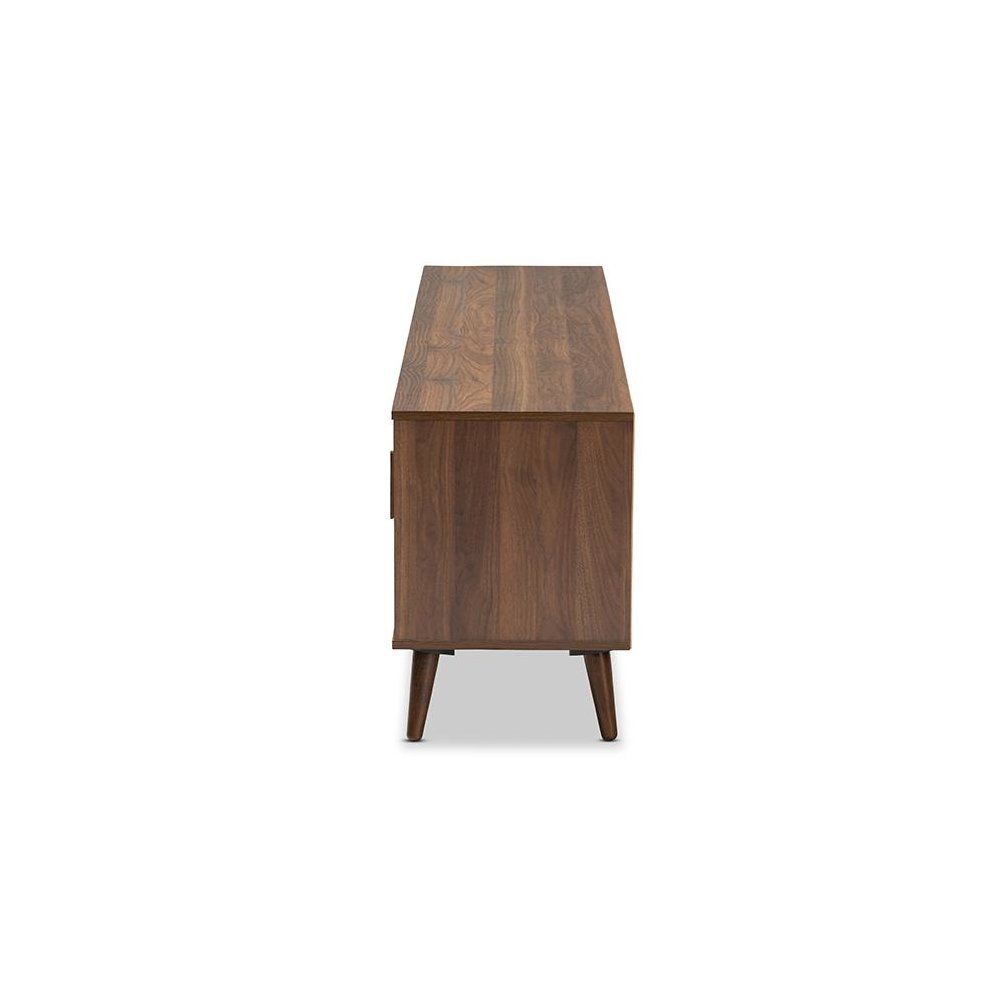 Quinn Mid-Century Modern Two-Tone White and Walnut Finished 2-Door Wood TV Stand. Picture 4