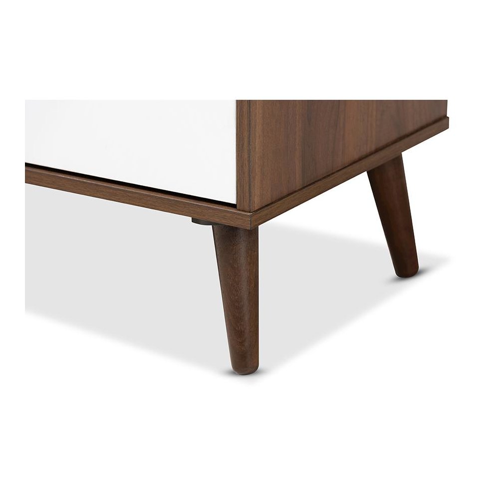 Quinn Mid-Century Modern Two-Tone White and Walnut Finished 2-Door Wood TV Stand. Picture 6