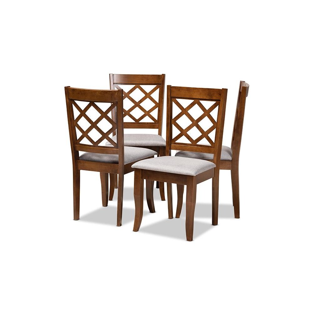 Grey Fabric Upholstered and Walnut Brown Finished Wood 4-Piece Dining Chair Set. Picture 1