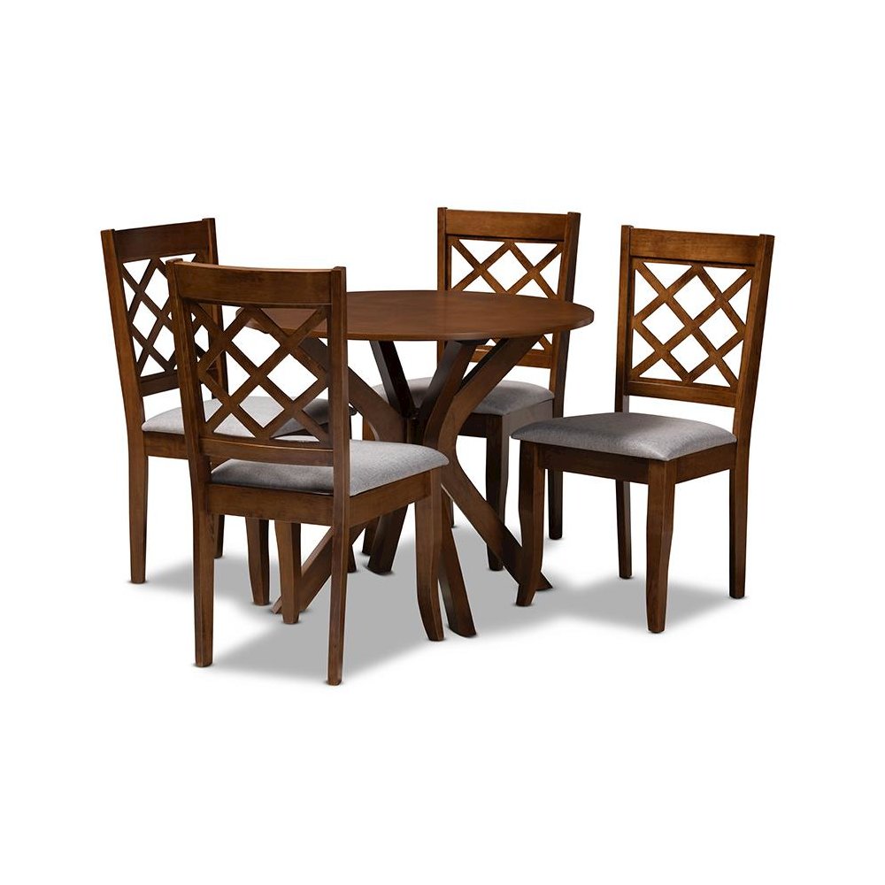 Grey Fabric Upholstered and Walnut Brown Finished Wood 5-Piece Dining Set. Picture 1