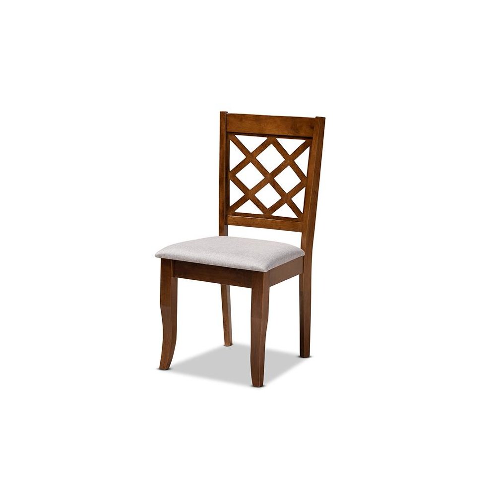 Grey Fabric Upholstered and Walnut Brown Finished Wood 5-Piece Dining Set. Picture 2