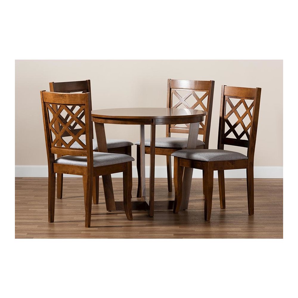 Grey Fabric Upholstered and Walnut Brown Finished Wood 5-Piece Dining Set. Picture 8