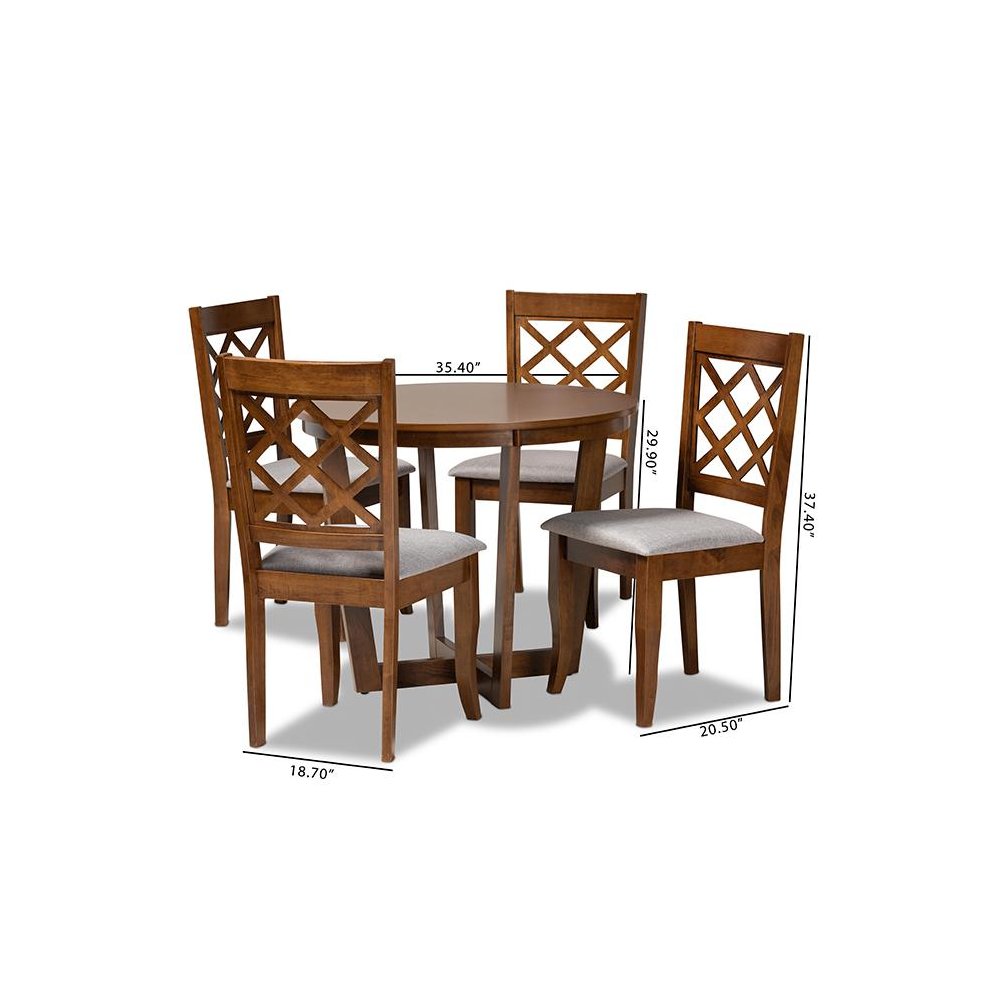 Grey Fabric Upholstered and Walnut Brown Finished Wood 5-Piece Dining Set. Picture 9