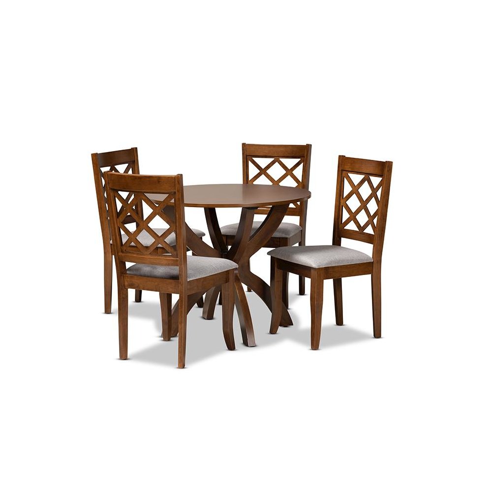 Grey Fabric Upholstered and Walnut Brown Finished Wood 5-Piece Dining Set. Picture 1