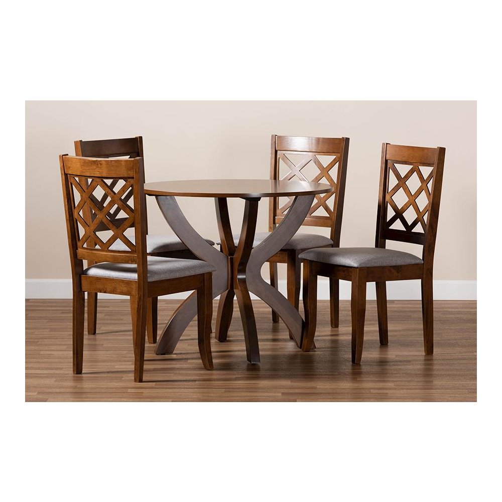 Grey Fabric Upholstered and Walnut Brown Finished Wood 5-Piece Dining Set. Picture 8