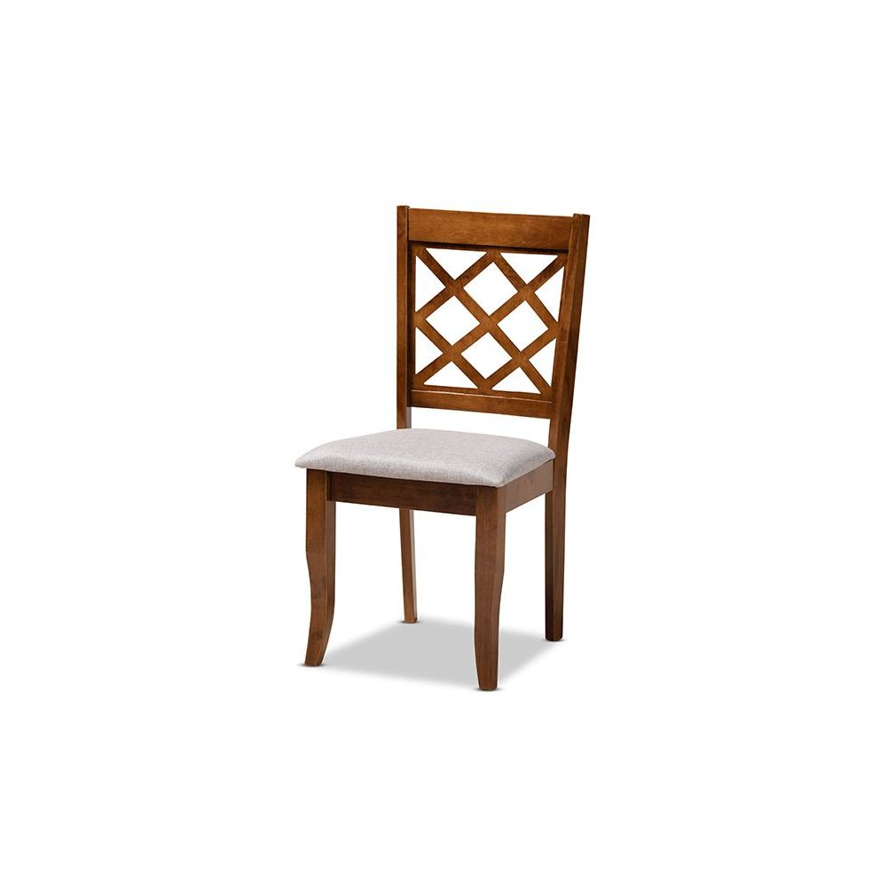Grey Fabric Upholstered and Walnut Brown Finished Wood 6-Piece Dining Set. Picture 2