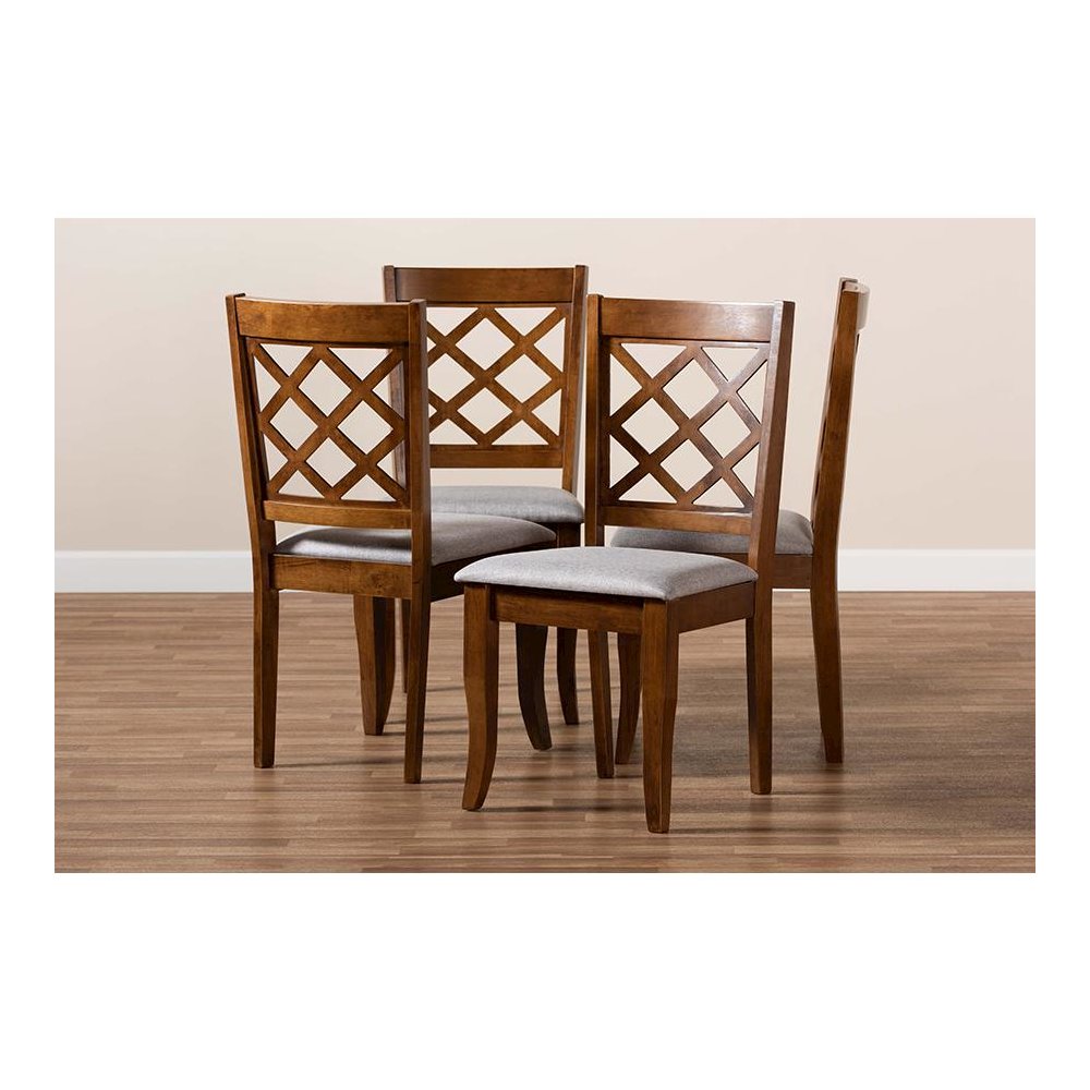Grey Fabric Upholstered and Walnut Brown Finished Wood 4-Piece Dining Chair Set. Picture 6
