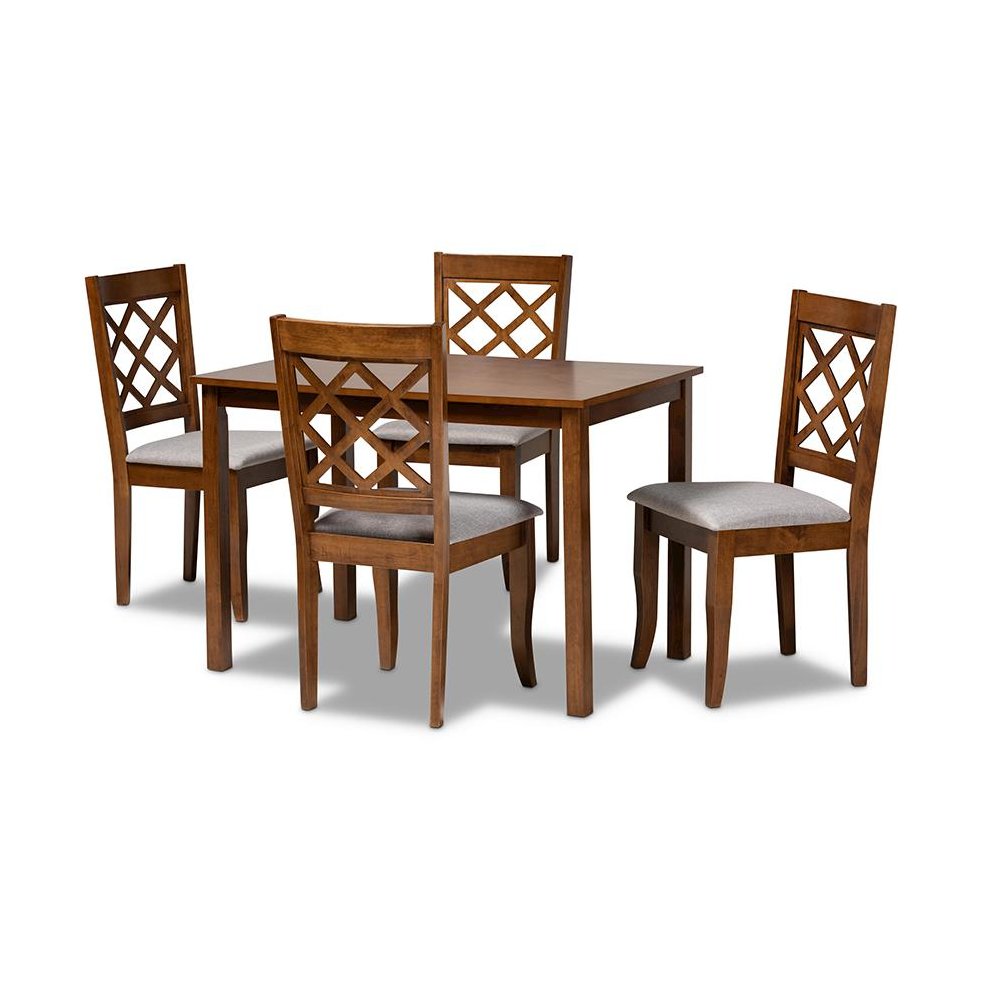 Grey Fabric Upholstered and Walnut Brown Finished Wood 5-Piece Dining Set. Picture 1