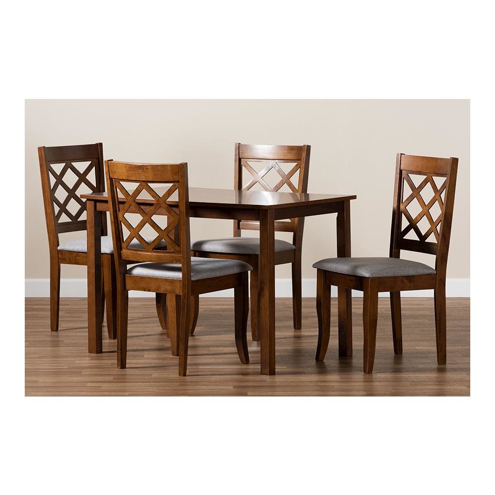 Grey Fabric Upholstered and Walnut Brown Finished Wood 5-Piece Dining Set. Picture 8