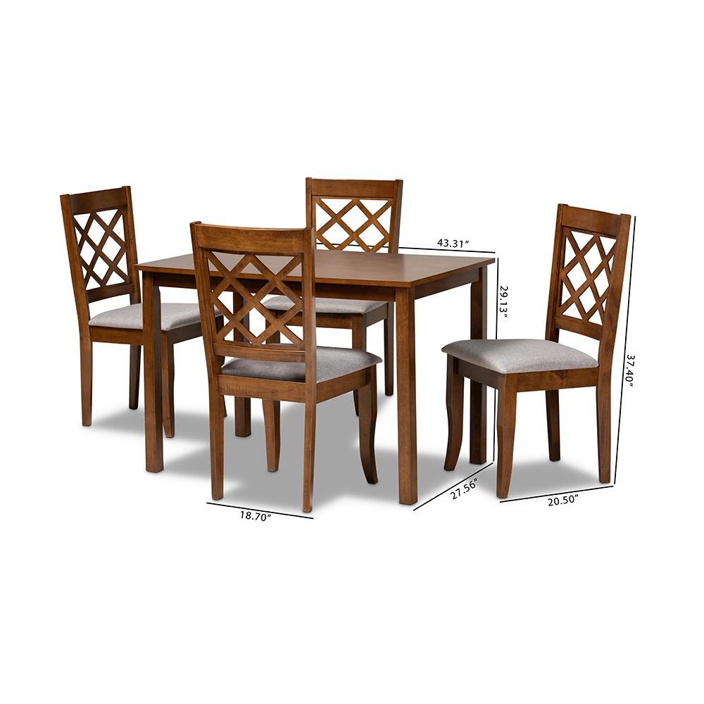 Grey Fabric Upholstered and Walnut Brown Finished Wood 5-Piece Dining Set. Picture 9