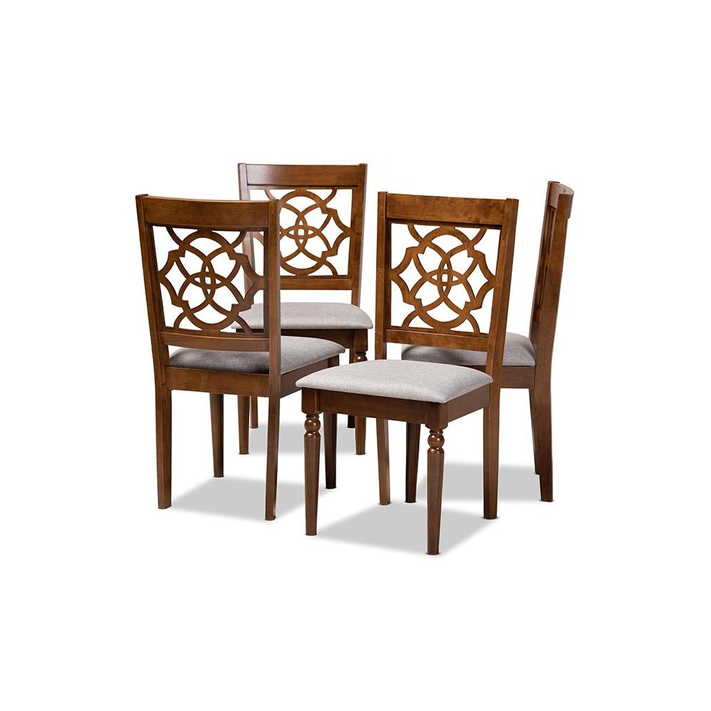 Grey Fabric Upholstered and Walnut Brown Finished Wood 4-Piece Dining Chair Set. Picture 1