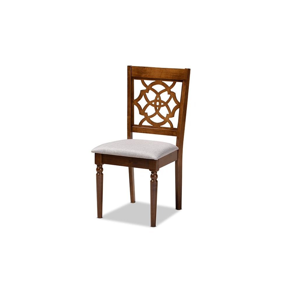 Grey Fabric Upholstered and Walnut Brown Finished Wood 4-Piece Dining Chair Set. Picture 2