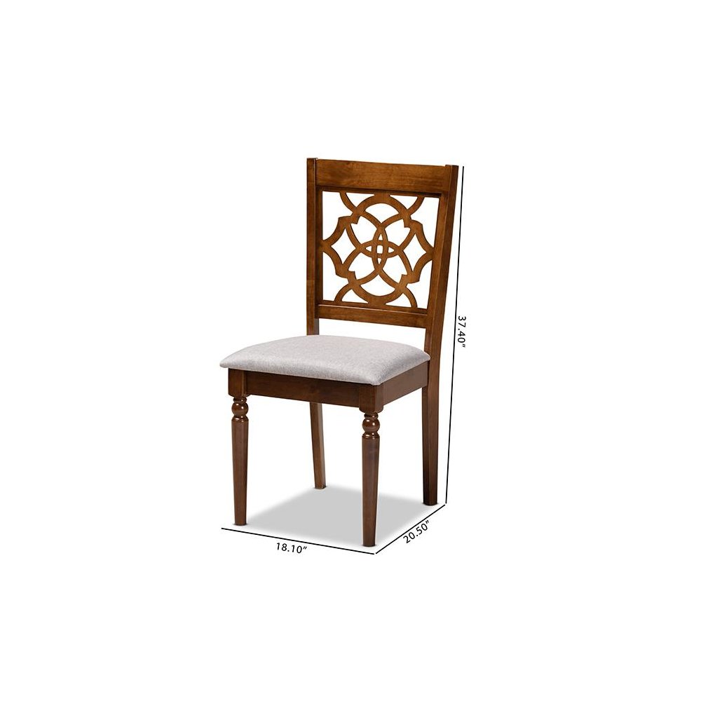 Grey Fabric Upholstered and Walnut Brown Finished Wood 4-Piece Dining Chair Set. Picture 7