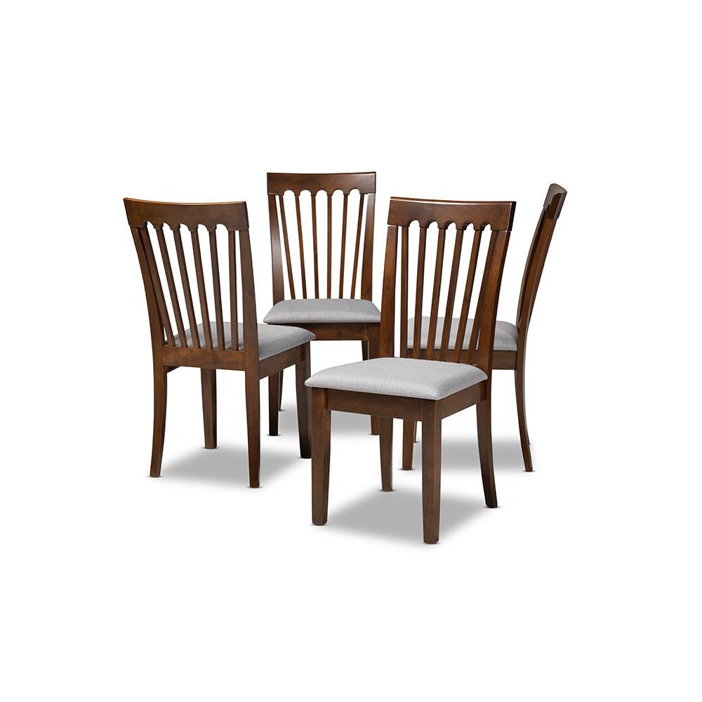 Grey Fabric Upholstered Walnut Brown Finished Wood Dining Chair Set. Picture 1