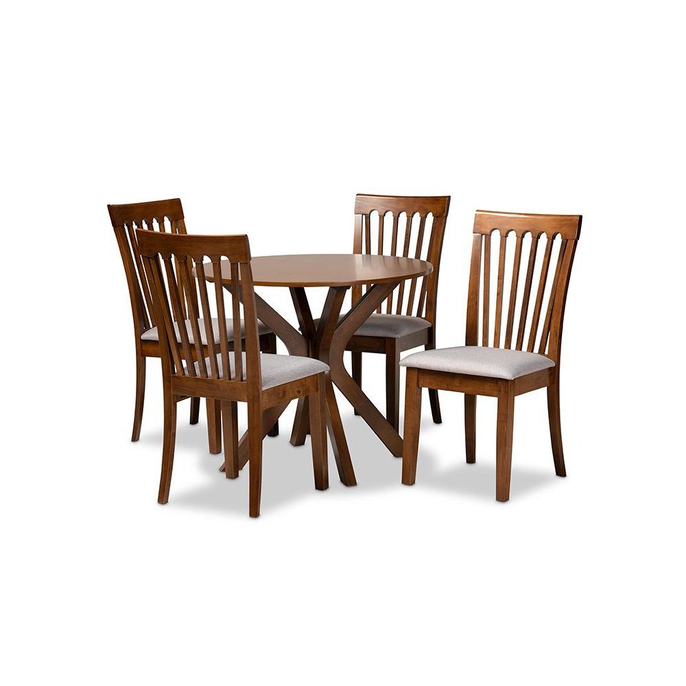 Grey Fabric Upholstered and Walnut Brown Finished Wood 5-Piece Dining Set. Picture 1