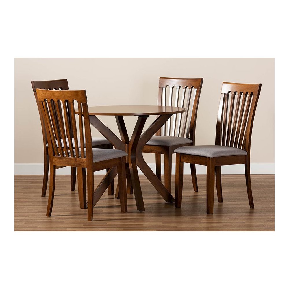 Grey Fabric Upholstered and Walnut Brown Finished Wood 5-Piece Dining Set. Picture 8