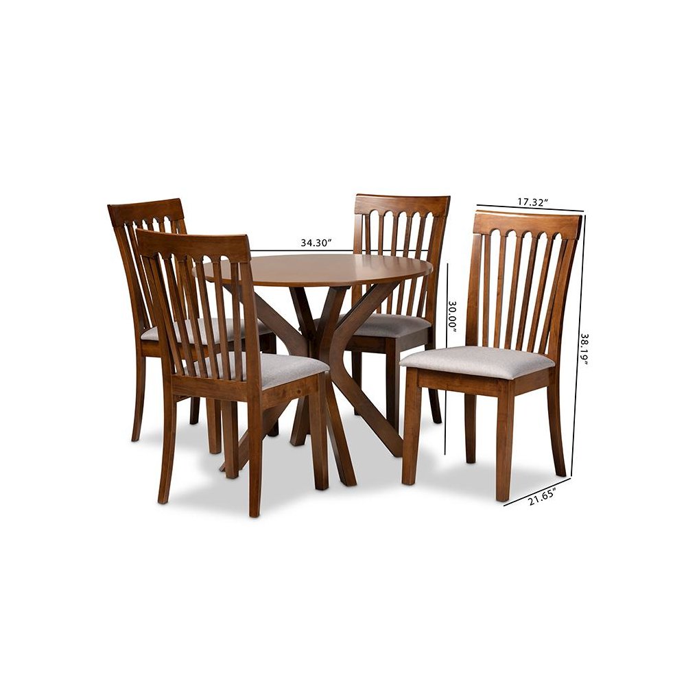 Grey Fabric Upholstered and Walnut Brown Finished Wood 5-Piece Dining Set. Picture 9