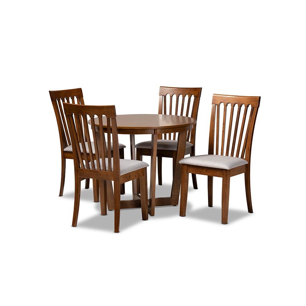 Grey Fabric Upholstered and Walnut Brown Finished Wood 5-Piece Dining Set. Picture 1