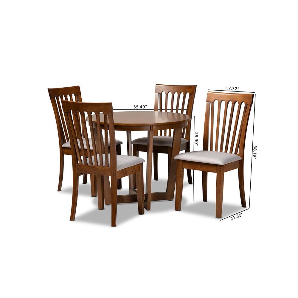 Grey Fabric Upholstered and Walnut Brown Finished Wood 5-Piece Dining Set. Picture 9