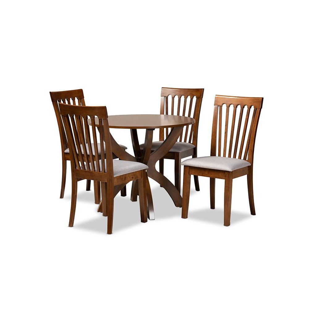 Grey Fabric Upholstered and Walnut Brown Finished Wood 5-Piece Dining Set. Picture 1